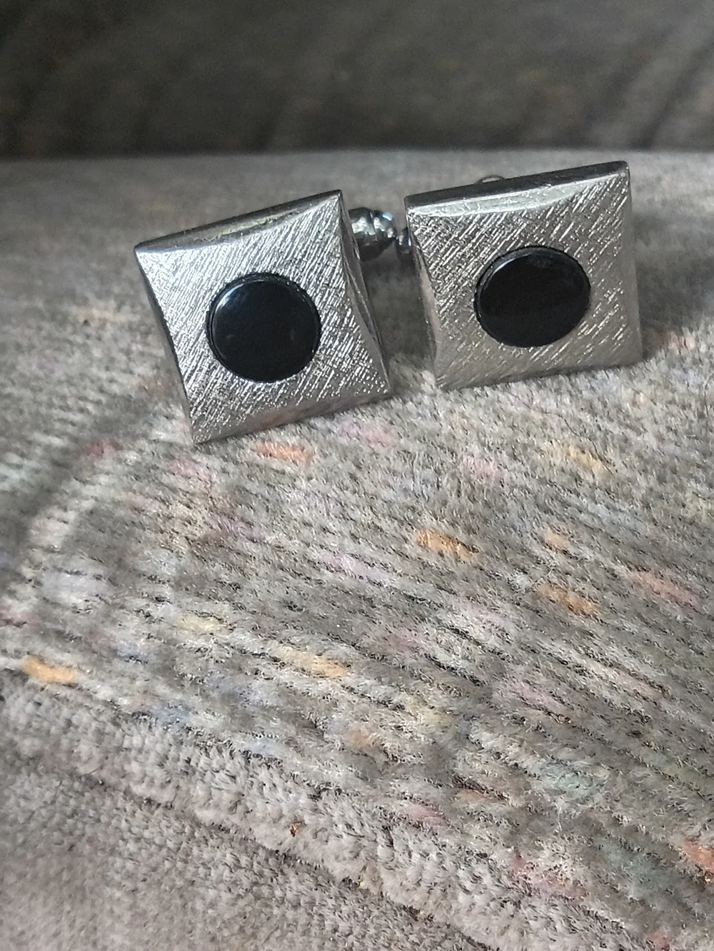 Silver Square Cufflinks with Black Inset - Men's Accessories